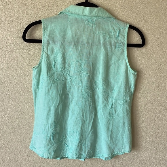 Irish Linen Richard Malcolm Embroidered Sleeveless Blouse Top W’s PS Beach Tank - Picture 6 of 12